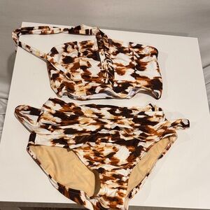 Sports Illustrated Brown and White Patterned Bikini Set